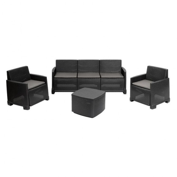 Conjunto Rattan 5 Lugares Antracite Com Almofada PROGARDEN Conjunto Rattan 5 Lugares Antracite Com Almofada PROGARDEN