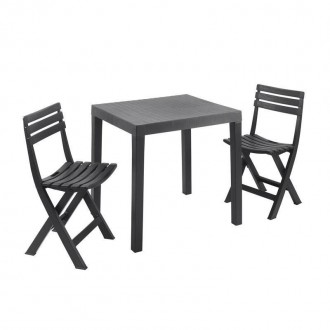 Conjunto Club 2 Cadeiras Com Mesa Antracite PROGARDEN
