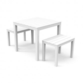 Conjunto Papua Mesa com Bancos Branco progarden Conjunto Papua Mesa com Bancos Branco progarden