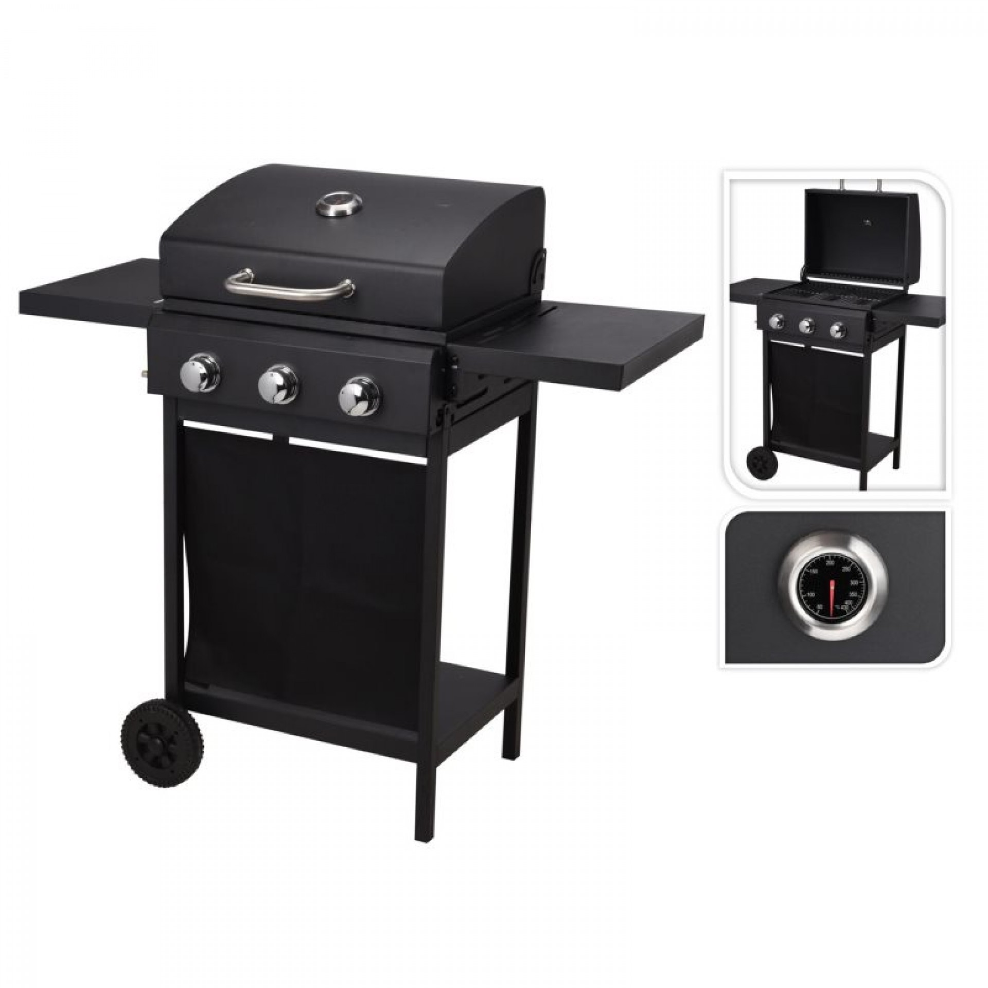 Barbecue a Gás 3 Queimadores 50x39x100CM PROGARDEN